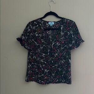 CeCe Floral Black Blouse